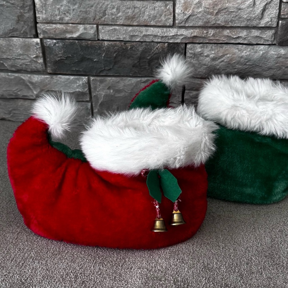Joe Boxer Red and Green Faux Fur Women's Elf Slippers